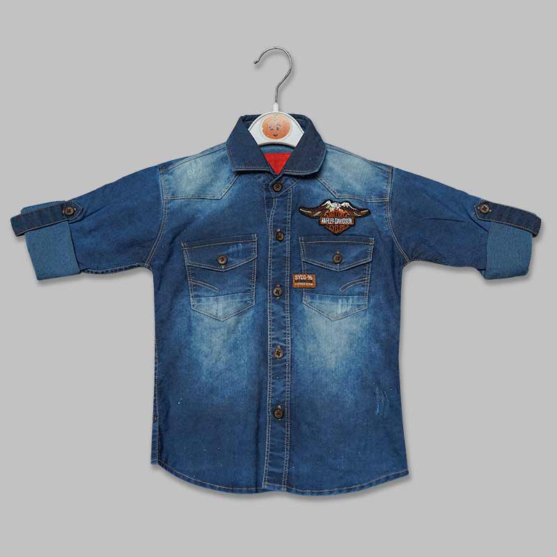 Boys Regular Fit Printed Full Sleeves Shrink Resistant Casual Denim Shirt  In Blue Color Collar Style: Classic at Best Price in Varanasi | Shri Saidas
